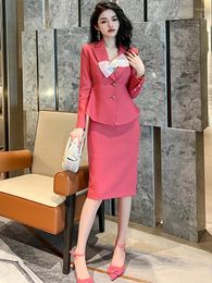 Work Dresses Elegant Sweet 2 Pieces Dress Suit Sets For Women 2024 Single Breasted Jacket Shine Sequins Rose Bow Slip Strap Slim Midi