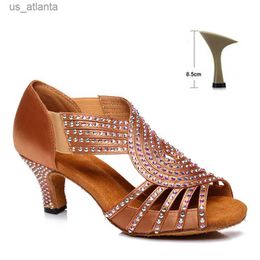 Dress Shoes DKZSYIM Rhinestone Latin Dance Women/Ladies Ballroom Salsa Dancing Soft Soles Party/Wedding Sandals High Heels H240403FHQC