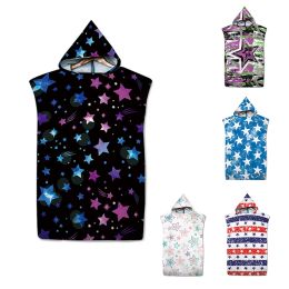 Accessories Surf Poncho Changing Towel Kids Adult QuickDry Hooded Robe Star Print Microfiber Beach Bath Towel Swimming Accessories