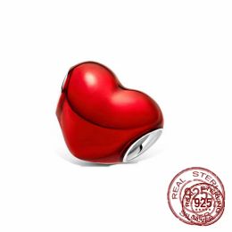 925 Sterling Silver Red Color Series Heart Shape Charms Beads Fit Original Pandora Bracelets Lucky Jewelry Gifts Diy Accessories