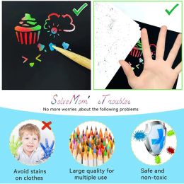 100PCS Rainbow Scratch Mini Notes Paper Pad Cards With Drawing Stencil Children Kids DIY Draw Painting Educational Toys Gifts