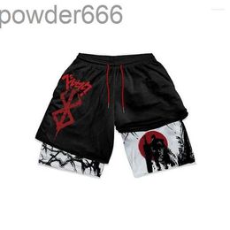 Mens Shorts Anime Berserk Manga Print in 1 Gym Compression Stretchy Sports Quick Dry Fitness Workout Summer J2HT