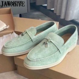 Boots Jawakye Suede Flat Shoes Women Multicolor Real Leather Slipon Loafers Metal Lock Decor Casual Moccasins Women Shoes Real Photos