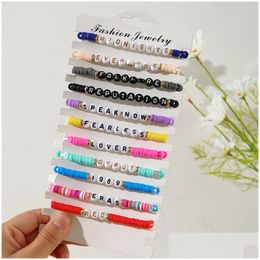 Beaded 11Pcs Taylor Swiftie Friendship Bracelets Set Surfer Heishi Beads Strands Fearless Letter Charm Stackable Soft Clay Boho Wris Dhbyk