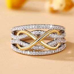 2PCS Wedding Rings Huitan Fashion Infinite Love Rings for Women Full Bling Iced Out Cubic Zirconia Wedding Engagement Rings Trendy Luxury Jewelry