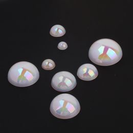 Colorful Mermaid Ji Pearl Round Half AB Color Acrylic Flat Bottom Sticker Diamond Mobile Phone Shell diy Accessories Handmade Material