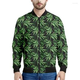 Men's Jackets Green Bamboo 3d Printed Men Plants Leaf Graphic Sweatshirt Long Sleeves Cool Street Oversized Bomber Zipper Jacket Tops