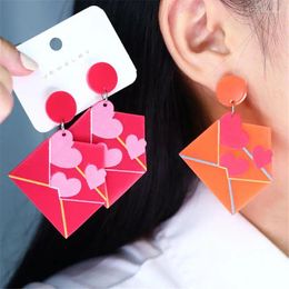 Stud Earrings Acrylic Fashion Accessories Envelope Heart Printing The Perfect Gift Personality