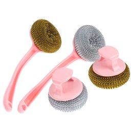 Wire Ball Brush With Handle Pan Cleaning Brush Dish Handle Washing Brush