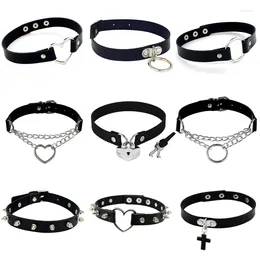 Choker 2024 Punk PU Leather Lock Key Heart Round Spike Rivet Collar Studded Necklace Body Birthday Party Gift Chocker Jewellery