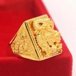 Band Rings 24K Pure Gold Ring for Mens Brothers Luxury Carved Dragon Adjustable Ring for Mens Wedding Party Jewellery GiftsL40402