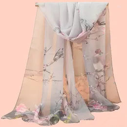 Scarves 2024 Chinese Women Chiffon Silk Scarfs Fashion Spring Square Polyester Print Flowers Shawl Summer Shawls And Hijabs