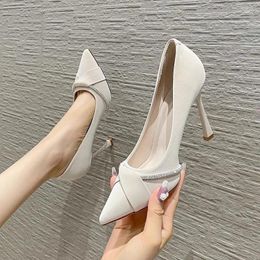 Dress Shoes High Heels Women's Stiletto 2024 Spring White Single Pointed Senior Professional Bridesmaid 6cm 9cm