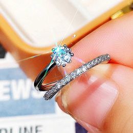 2PCS Wedding Rings Huitan Delicate Silver Colour Opening Circle Rings for Women Inlaid Dazzling Crystal Cubic Zirconia Daily Wear Statement Jewellery