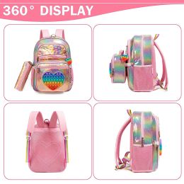New Cute Love Girls' school backpack mochilas for Elementary School Bags with Lunch Box Kids Pink Backpack Set for Girls Age 6-8