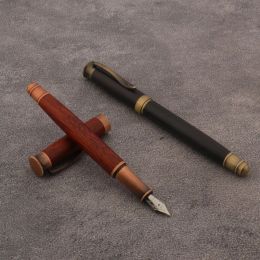 1pc New Brass Fountain Pen Black Red Wood Signature Pen School Student Office Stationery Writing Gift Ink Pens