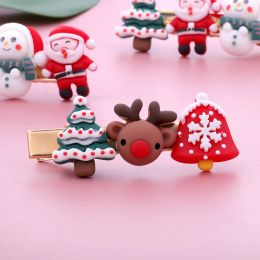 Cute Christmas Hair Clips Xmas Tree Santa Claus Snowman Elk Pattern Hairpins For Women Girls Kids Barrettes Hair Accessories