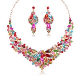 Luxury Exquisite Leaves Colorful Crystal Jewelry Sets For Women Wedding Party Jewelry Accessories Stud Earrings & Necklace Set