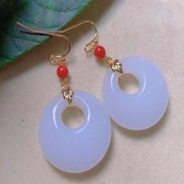Dangle Earrings Natural Oblateness White Jade South Red Beads Gold Earring Fashion Party CARNIVAL Mother's Day Beautiful Thanksgiving Year