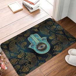 Carpets Hamesh Hamsa Hand Peace Bath Mat Decorative Paisley Background Blue Rug Home Doormat Kitchen Carpet Decor