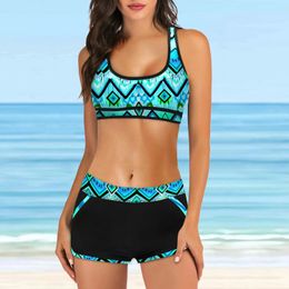 Bohemian Vintage Print Tankini Set For Women Summer Youth Two Pieces Bikini Set Swimsuit Summer Hawaiian Beachwear 240321