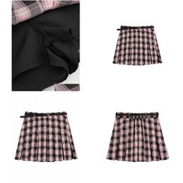 Womens Plus Size T-Shirt Gibsie New Pleated Mini Skirts Women 2023 Autumn Korean Preppy Style Vintage Plaid Print High Waist Y2K Short Dhtj9