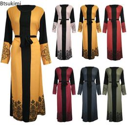 Ethnic Clothing 2024 Muslim Fashion Abaya For Women Vintage Printed Long Dress Lace-up Caftan Marocain Kaftan Robe Islam Vestidos Femme