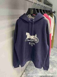 Designer High version CL carriage printed Terry Hoodie, woven and dyed pure cotton, thick and soft, fashionable couple's sweater LNFE