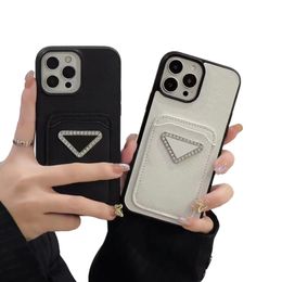 Big Brand Metal Rhinestone Logo Silicone Soft Bezel Phone Case For Iphone 14 13 12 11 Pro Max Xs Xr Full Wrap Card Pocket Cover