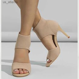 Dress Shoes Spring Pole Dancing Peep Toe Knitted Stretch Women Ankle Boots Comfort Stilettos Thin Heels Cut-Out Sandals H240403J1MR