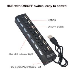 USB HUB 2.0 Adapter Portable 4/7 Ports Micro USB 2.0 HAB Splitter With LED Lamp Extender For Laptop PC Tablet