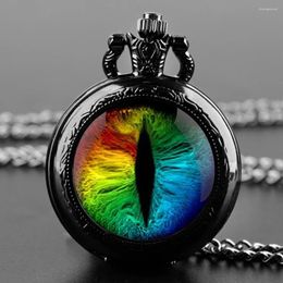 Pocket Watches Classic Dragon Eyes Glass Dome Vintage Quartz Watch Men Women Pendant Necklace Chain Charm Clock Jewelry Gifts