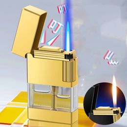 New Double Fire Transparent Air Chamber Direct Flame Conversion Metal Lighter Laser Carving Advertising Lighter