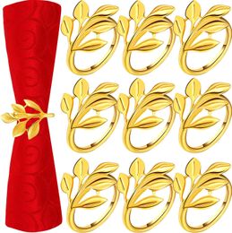 10PCS Gold Leaf Napkin Rings Elegant Metal Gold Napkin Holder Table Napkin Rings For Birthday Wedding Dining Table Decoration