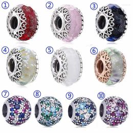 Loose Gemstones Rose Gold Sweet Heart Pattern Iridescent Multicolor Mosaic Ball Charm Fit Europe Bracelet 925 Sterling Silver Bead Diy