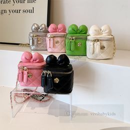 Girls stereo Bows handbags kids metals chain single shoulder bag children diamond Chequered quilted messenger bucket bags Z7488