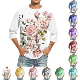 Men's T Shirts Round Neck Three-Quarters Sleeved Top Casual Fashion Funny Printed T-Shirt Versatile Skin Friendly Shirt Ropa Hombre