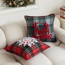 Pillow Christmas Cheque Cover Embroidered Jingle Bell Snowflake Case 45x45cm Retro Green Red Living Room Decoration