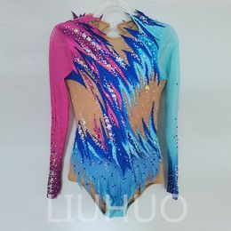 LIUHUO Customise Colours Rhythmic Gymnastics Leotards Girls Women Competition Artistics Gymnastics Performance Wear Crystals Pink-Blue BD1674
