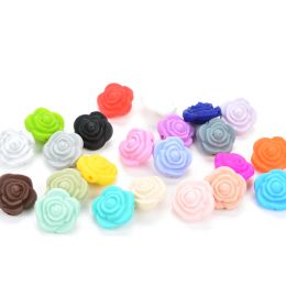 LOFCA 20pcs Double Face Silicone Flower Beads Rose Teething Charm Teether Baby Chewing HOT sale Necklace Soft Chewable Gift Toy