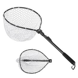 Fishing Accessories Leo Fly Net Fish Landing With Folding Aluminum Handle And Soft Rubber Mesh Perfect For Catch Release Drop Delivery Ot42U