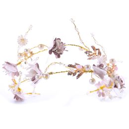 Kobieta dziewczyna księżniczka różowy kwiat bajka kryształowy złoty opasek na włosy klip do włosów kwiaty Pearl Bridal Garland Tiara Hair Akcesoria Wedding Hair Jewelry