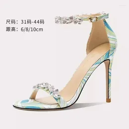 Dress Shoes Summer Water Diamond One Line With Sexy Open Toe Low Heel Sandals Thin High Heels Banquet Large And Small Women's Shoe