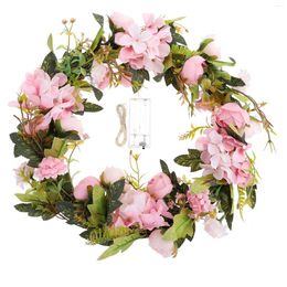 Decorative Flowers Wreath With Lights Artificial Decor For Front Door Summer Flower Outdoor Wedding Hanging Rustic Eucalyptus Home