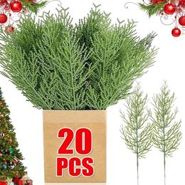 Decorative Flowers 1/20Pcs Pine Needle Branches Artificial Fake Plant Christmas Tree Sprig Garland Wreath Wedding Home Decorations DIY