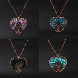 Pendant Necklaces Stone Crystal Charms Copper Twine Tree Of Life Wire Wrap Amethyst Tiger Eye Rose Quartz Wholesale Jewelry Whole Dr Ot9Fd