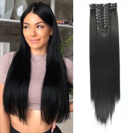 Piece Piece HAIRSTAR Synthetic Hair Straight Clip In Wig 22 Clips In High Temperature Fiber Black Brown Hairpiece