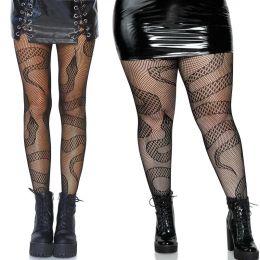 Women Size Sexy Sheer Fishnet Pantyhose Gothic Snake Patterned Mesh Tights