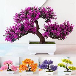 Decorative Flowers Plastic Artificial Bonsai Simulated Tree Fake Plant Potted Desktop Decoration Ornaments Home Garden Office Bedroom Decor