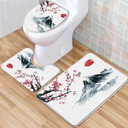 Bath Mats Flower Bird Mat Set Chinese Style Landscape Mountain Floral Low Pile Memory Foam Toilet Cover U-Shaped Carpet